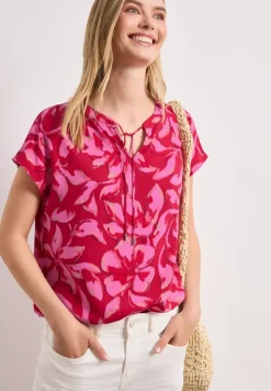Blouseshirt met gespleten hals en smokdetail