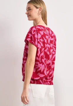 Blouseshirt met gespleten hals en smokdetail