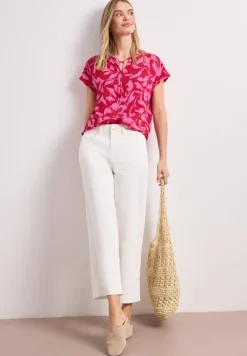 Blouseshirt met gespleten hals en smokdetail