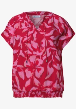Blouseshirt met gespleten hals en smokdetail