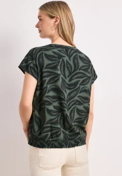 Blouseshirt met gespleten hals en smokdetail