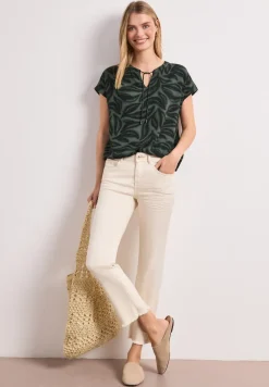 Blouseshirt met gespleten hals en smokdetail