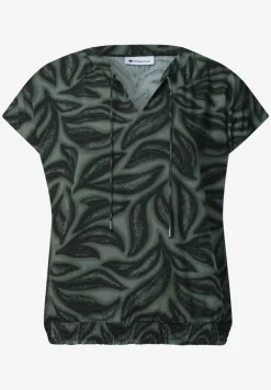 Blouseshirt met gespleten hals en smokdetail