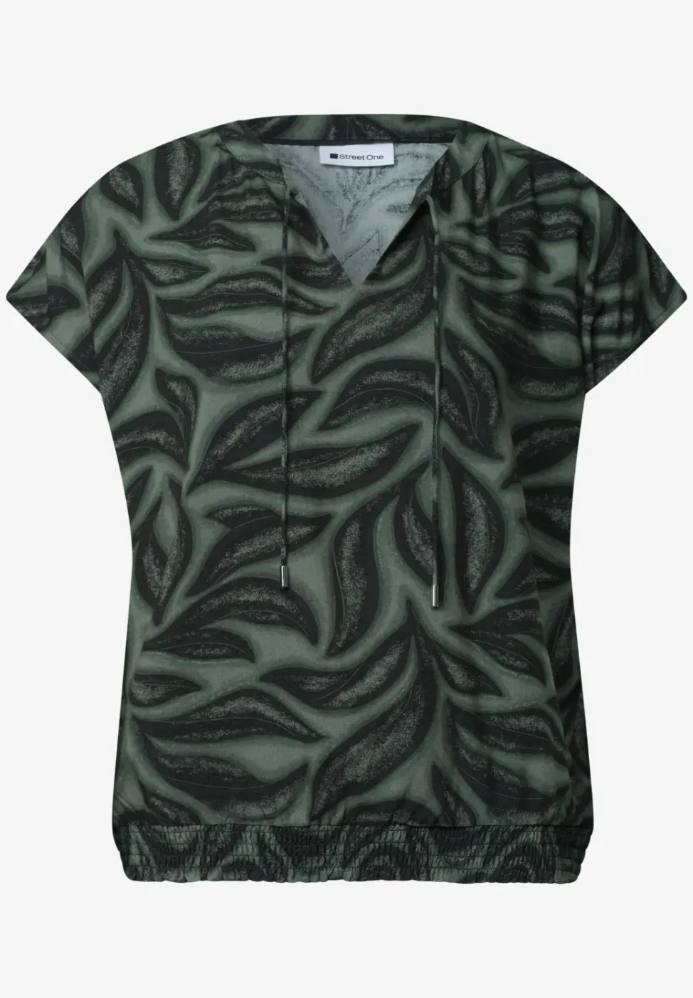 Blouseshirt met gespleten hals en smokdetail