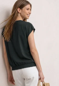 Blouseshirt met gespleten hals en smokdetail