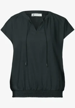 Blouseshirt met gespleten hals en smokdetail