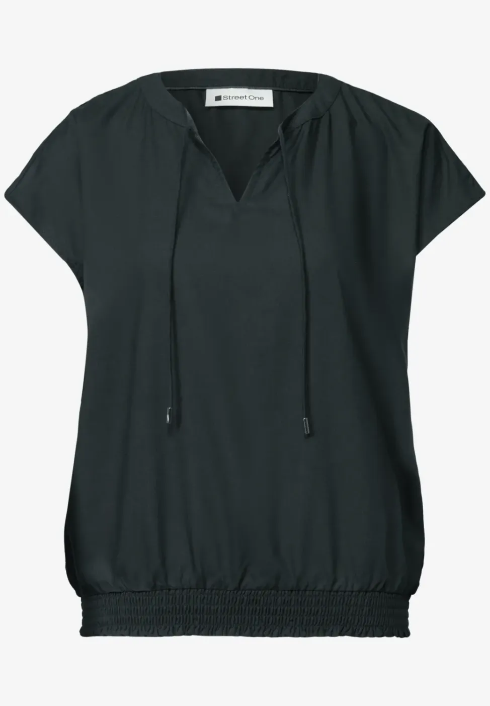 Blouseshirt met gespleten hals en smokdetail