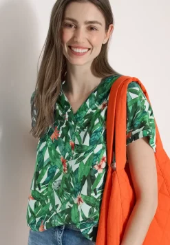 Blouseshirt met korte mouwen en gespleten hals