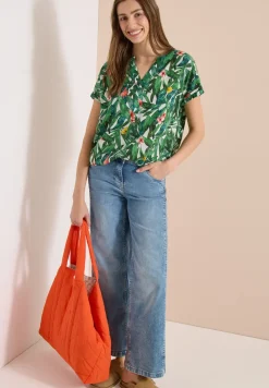 Blouseshirt met korte mouwen en gespleten hals