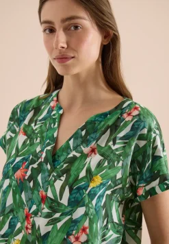 Blouseshirt met korte mouwen en gespleten hals