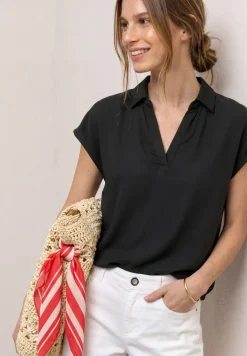 Blouseshirt met overhemdkraag en elastische zoom
