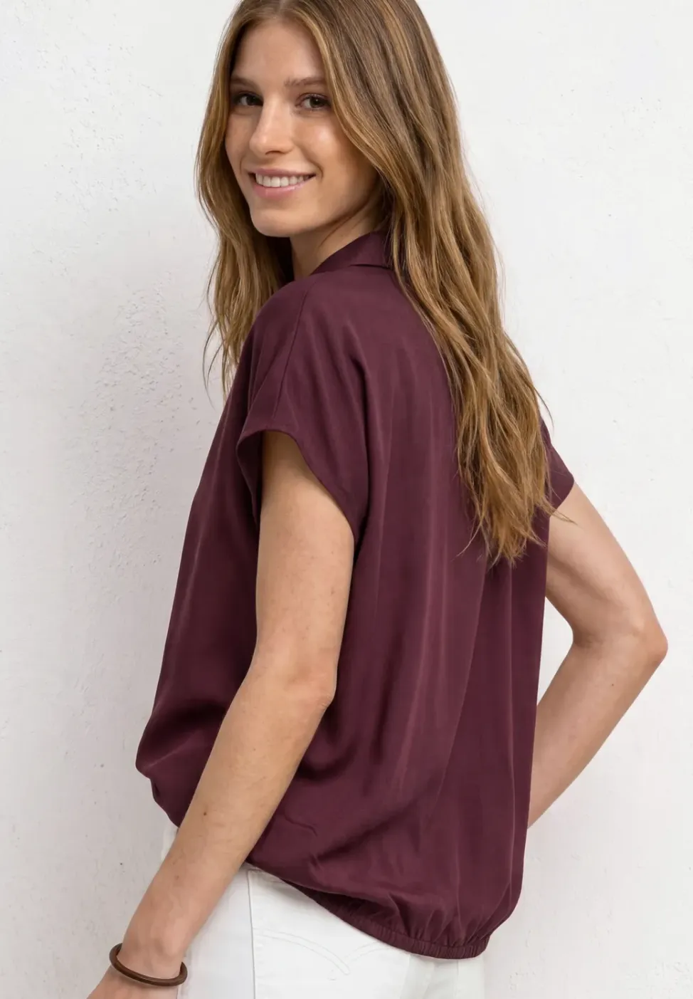 Blouseshirt met overhemdkraag en elastische zoom