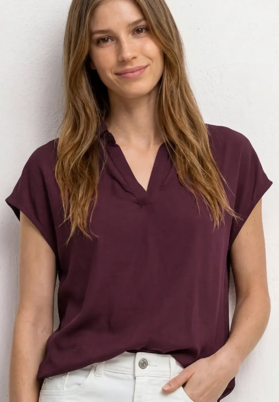 Blouseshirt met overhemdkraag en elastische zoom