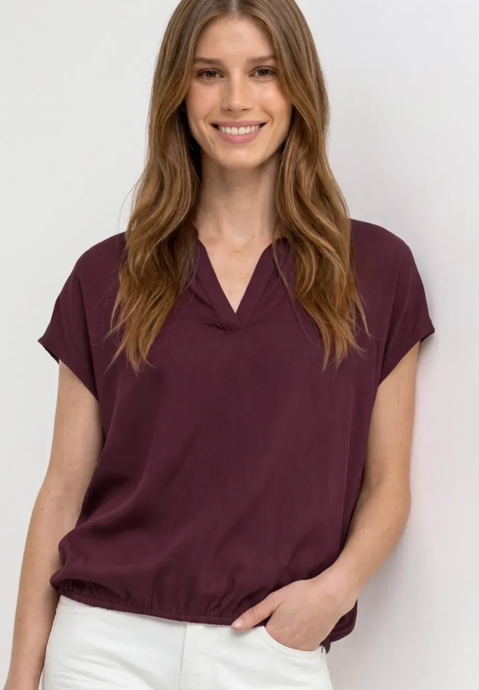 Blouseshirt met overhemdkraag en elastische zoom