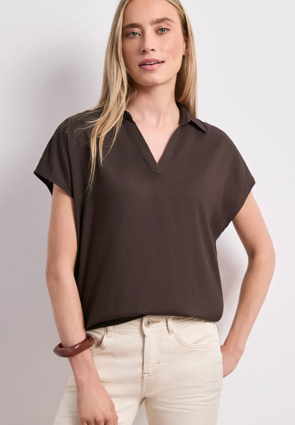 Blouseshirt met overhemdkraag en elastische zoom
