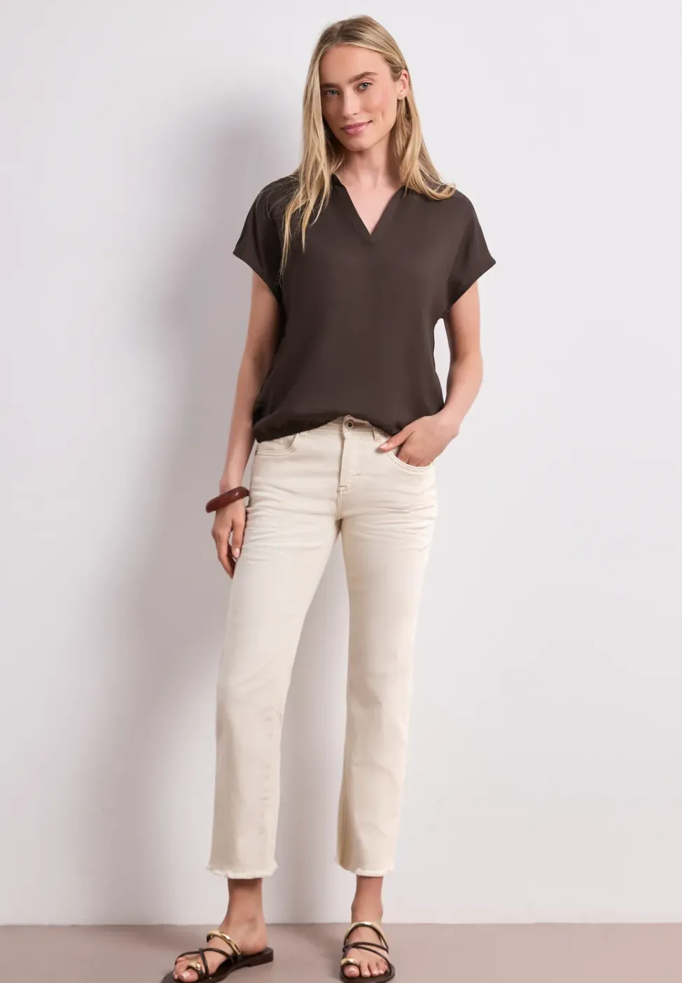 Blouseshirt met overhemdkraag en elastische zoom