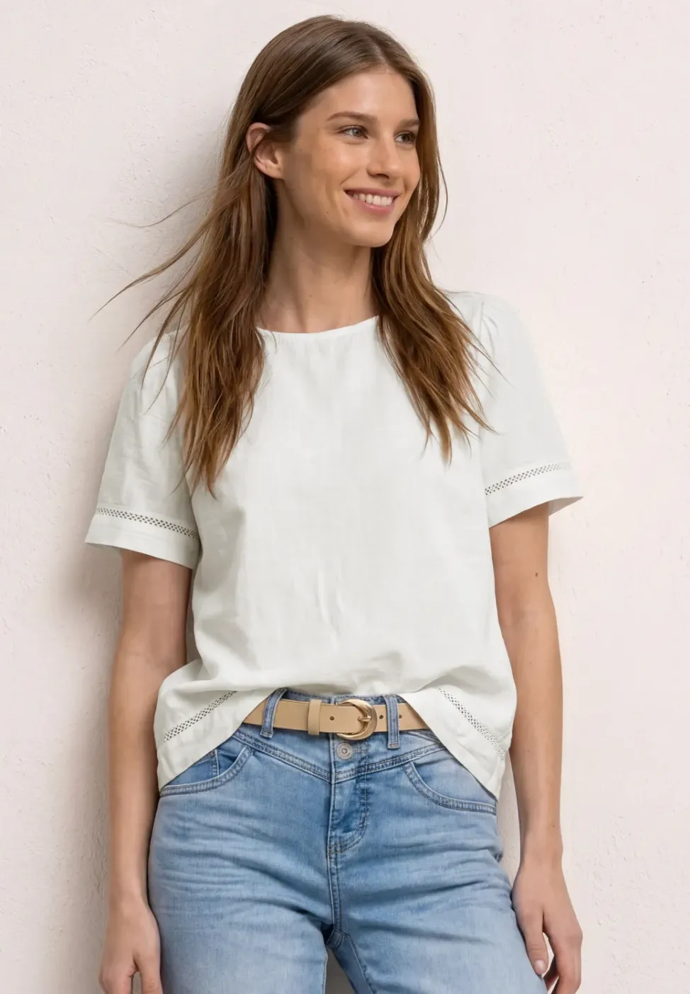 Blouseshirt met ronde hals en tapedetails