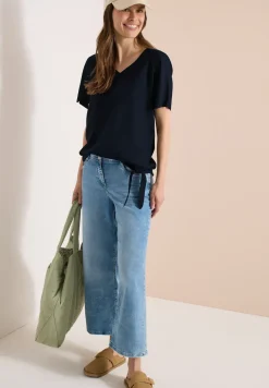 Blouse shirt met V-hals en knoop