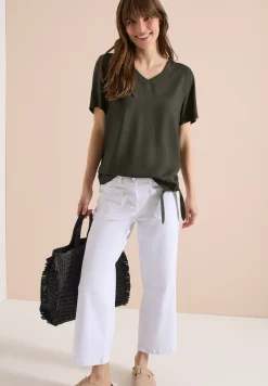 Blouse shirt met V-hals en knoop