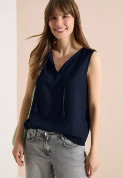 Blousetop met gespleten hals en linten