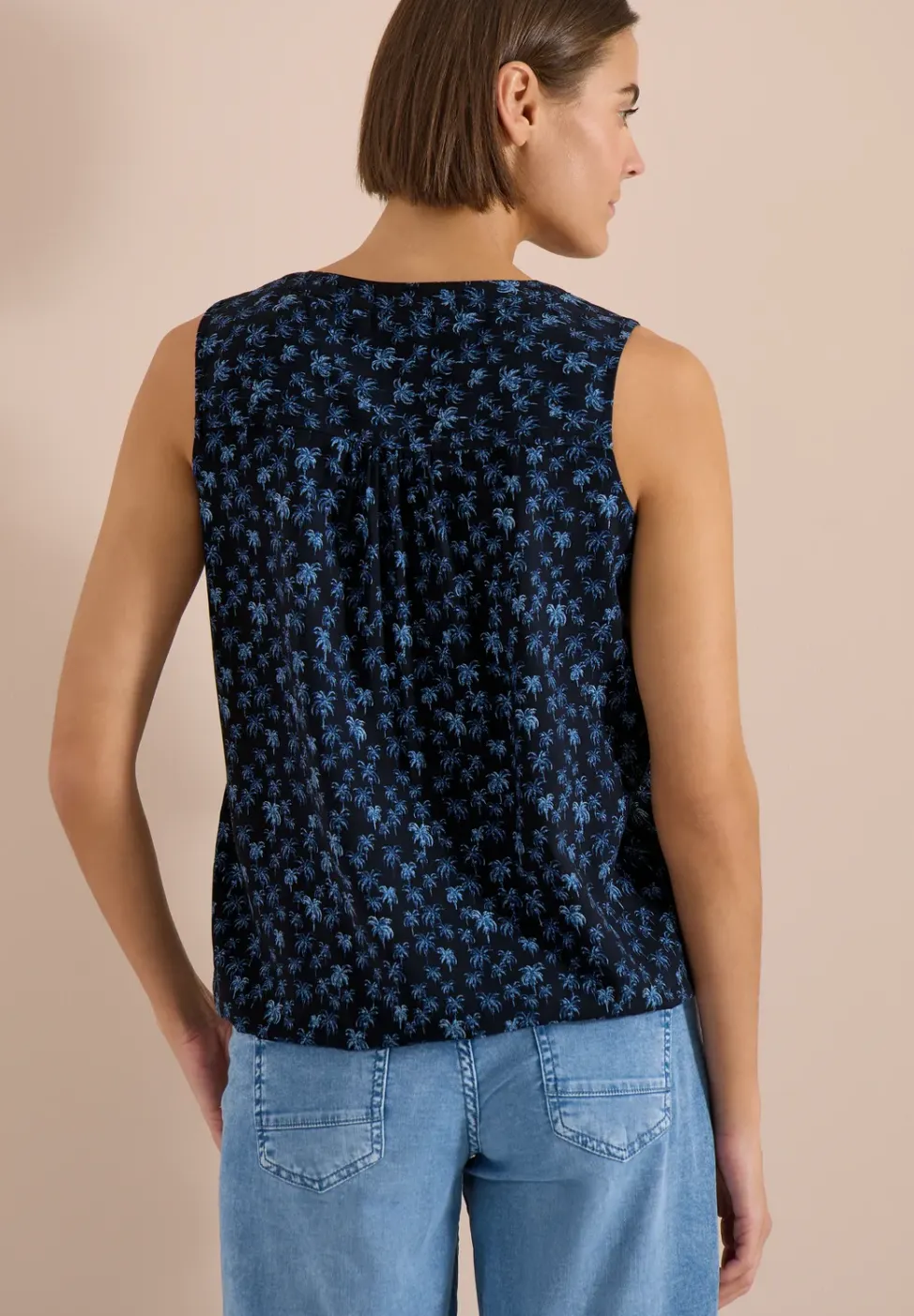 Blousetop met gespleten hals en palmboomprint