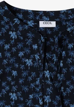 Blousetop met gespleten hals en palmboomprint
