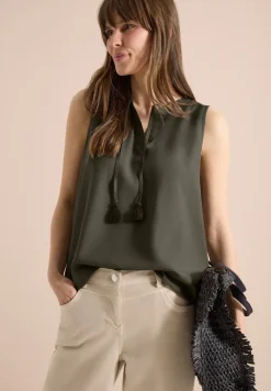 Blousetop met gespleten hals en linten