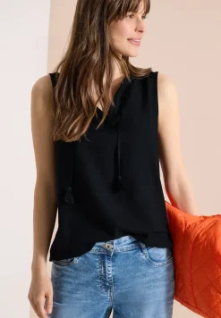 Blousetop met gespleten hals en linten