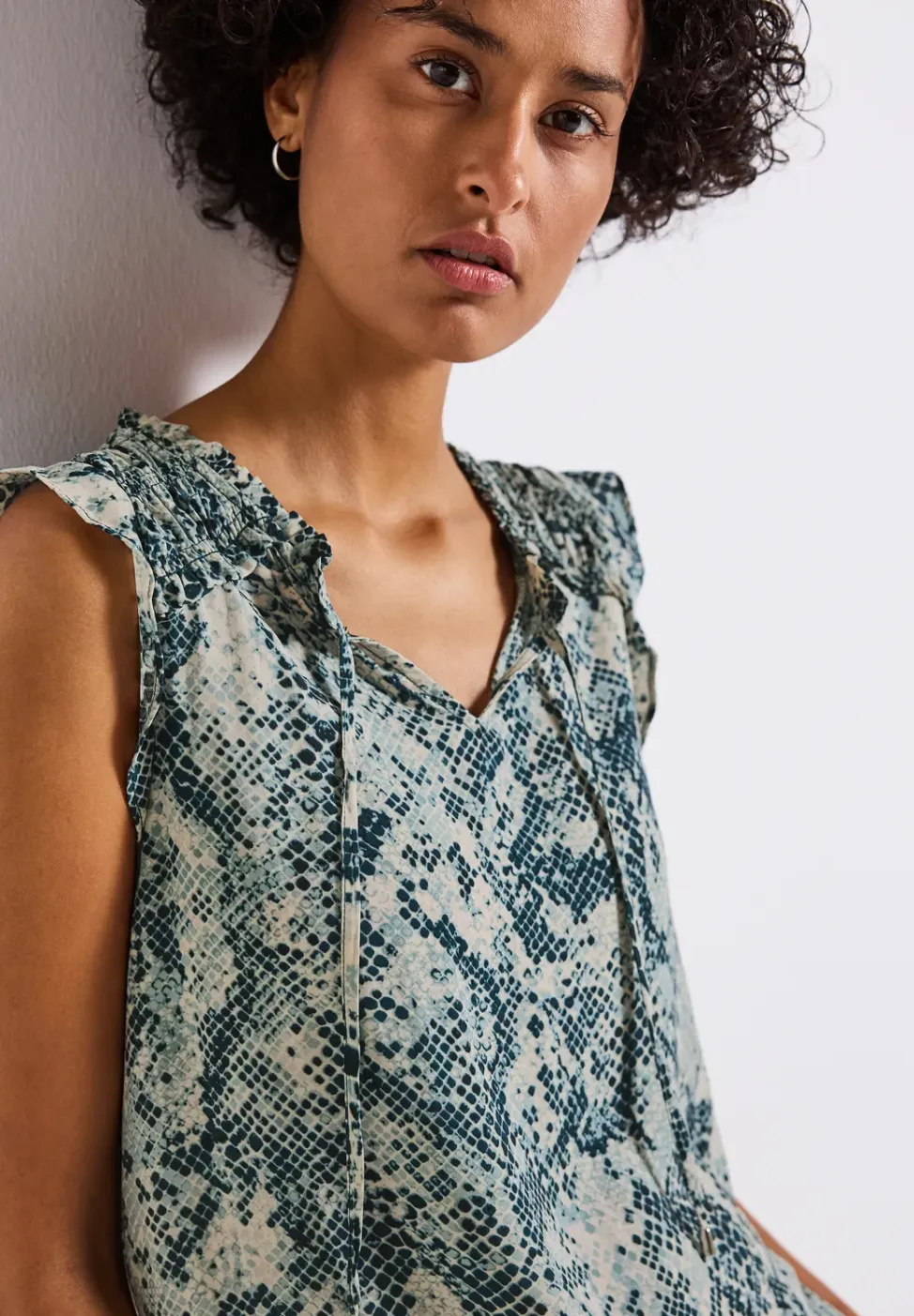 Blousetop met print en ruches