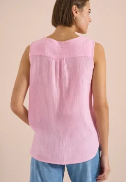 Blousetop met V-hals van mousseline