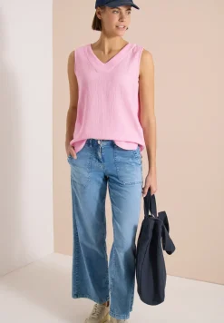 Blousetop met V-hals van mousseline