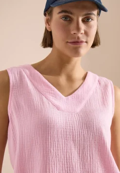 Blousetop met V-hals van mousseline