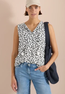 Blousetop met gespleten hals en palmboomprint