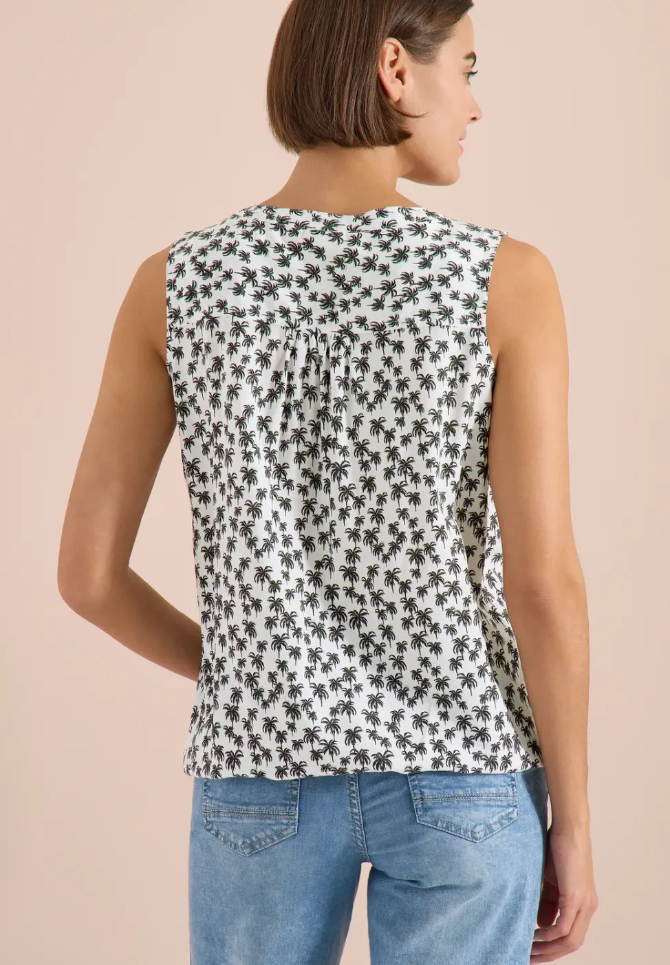 Blousetop met gespleten hals en palmboomprint