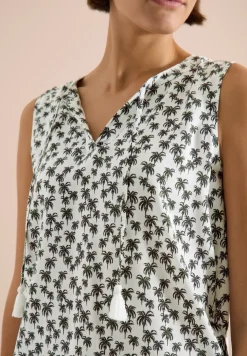 Blousetop met gespleten hals en palmboomprint