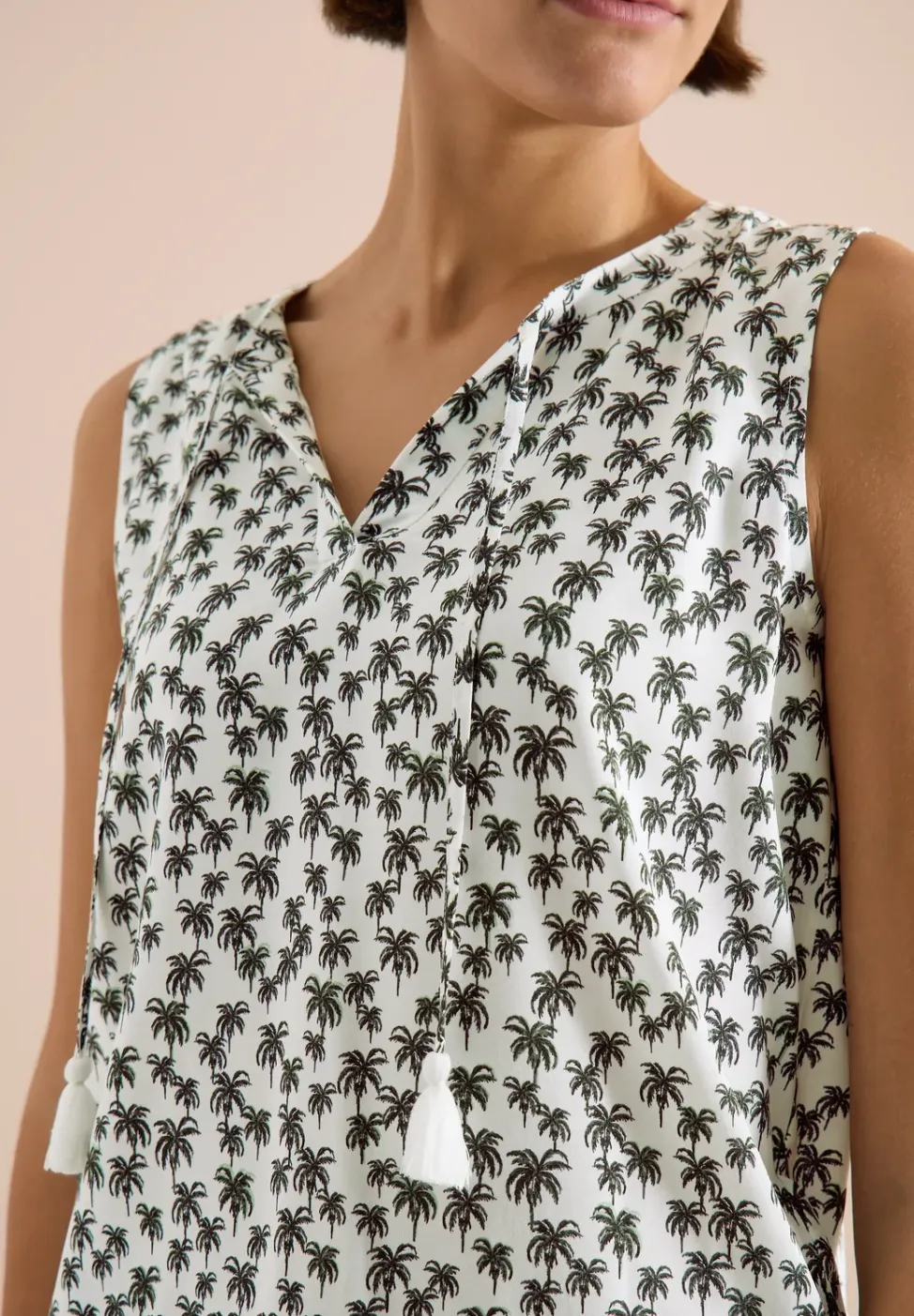 Blousetop met gespleten hals en palmboomprint