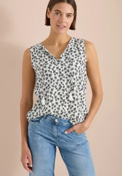 Blousetop met gespleten hals en palmboomprint