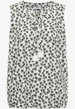 Blousetop met gespleten hals en palmboomprint