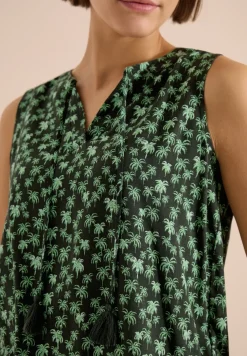 Blousetop met gespleten hals en palmboomprint