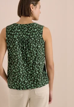 Blousetop met gespleten hals en palmboomprint