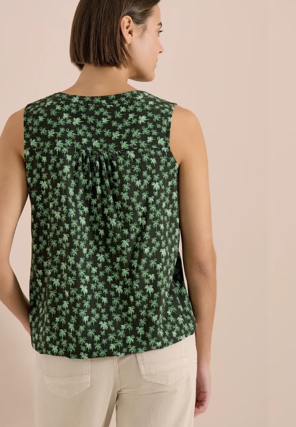 Blousetop met gespleten hals en palmboomprint