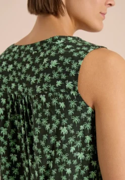 Blousetop met gespleten hals en palmboomprint