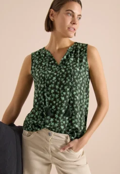 Blousetop met gespleten hals en palmboomprint