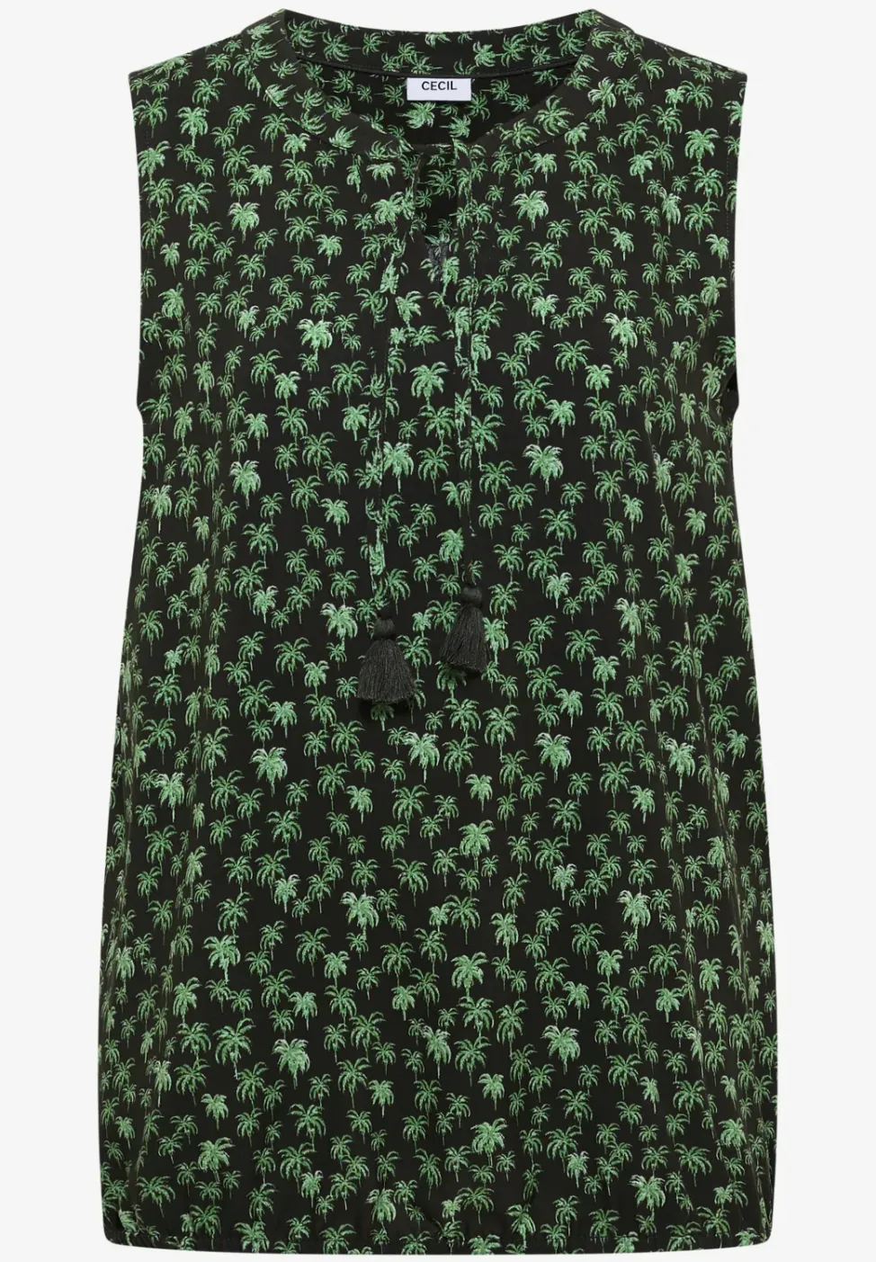 Blousetop met gespleten hals en palmboomprint
