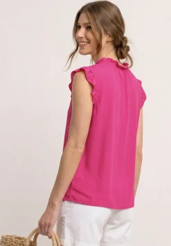 Blousetop met gespleten hals en ruches