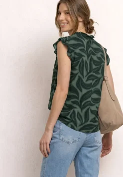 Blousetop met gespleten hals en ruches