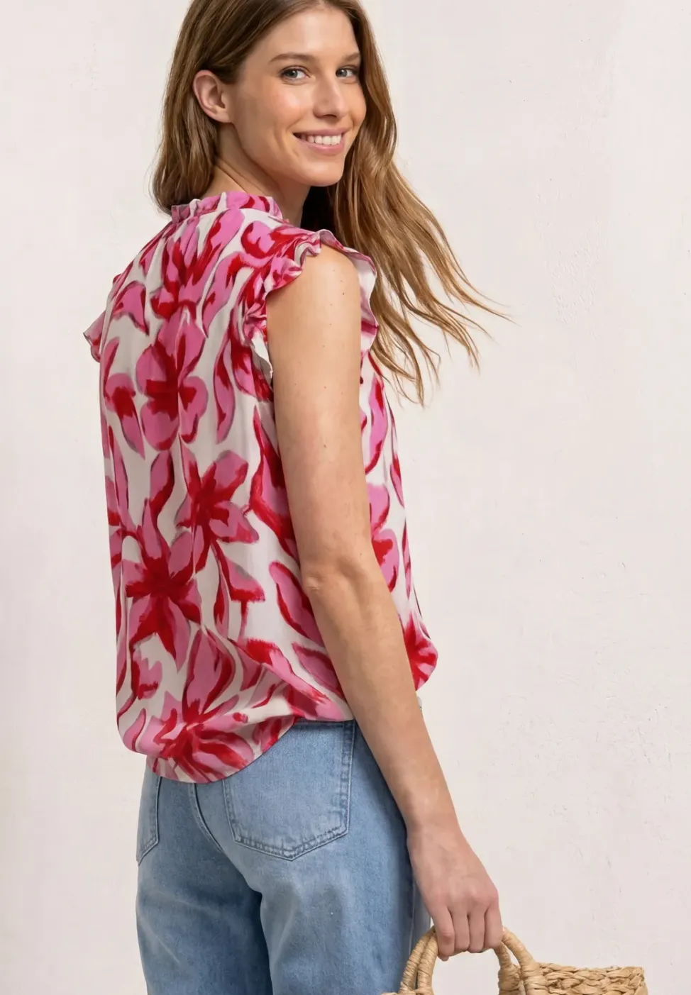 Blousetop met gespleten hals en ruches