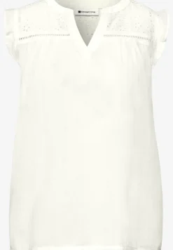 Blousetop met gespleten hals en shiffley-details