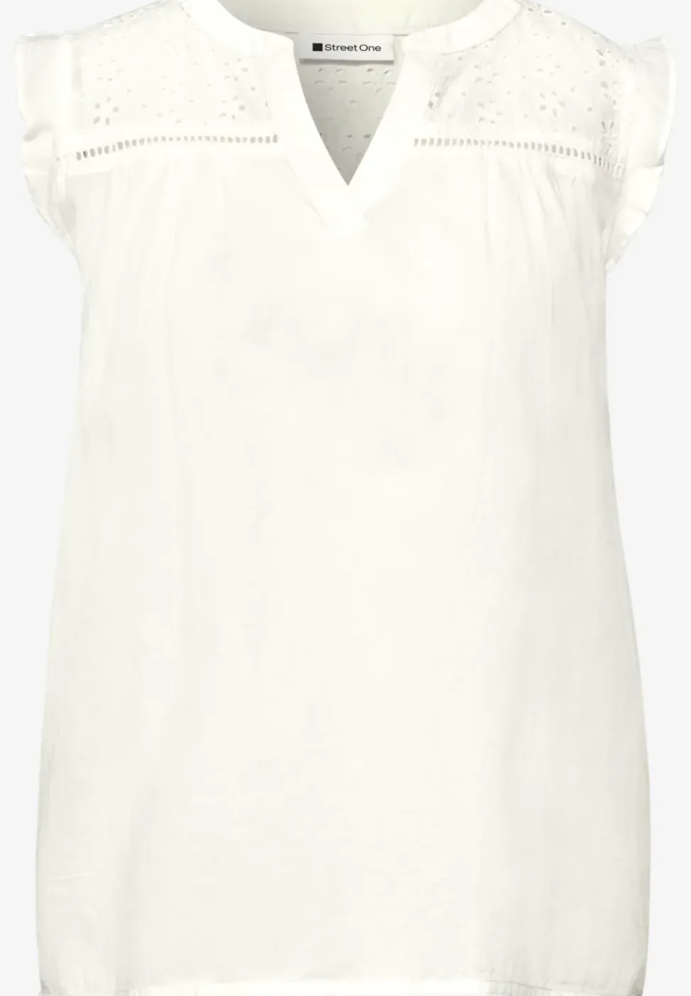 Blousetop met gespleten hals en shiffley-details