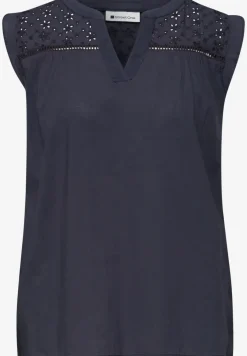 Blousetop met gespleten hals en shiffley-details